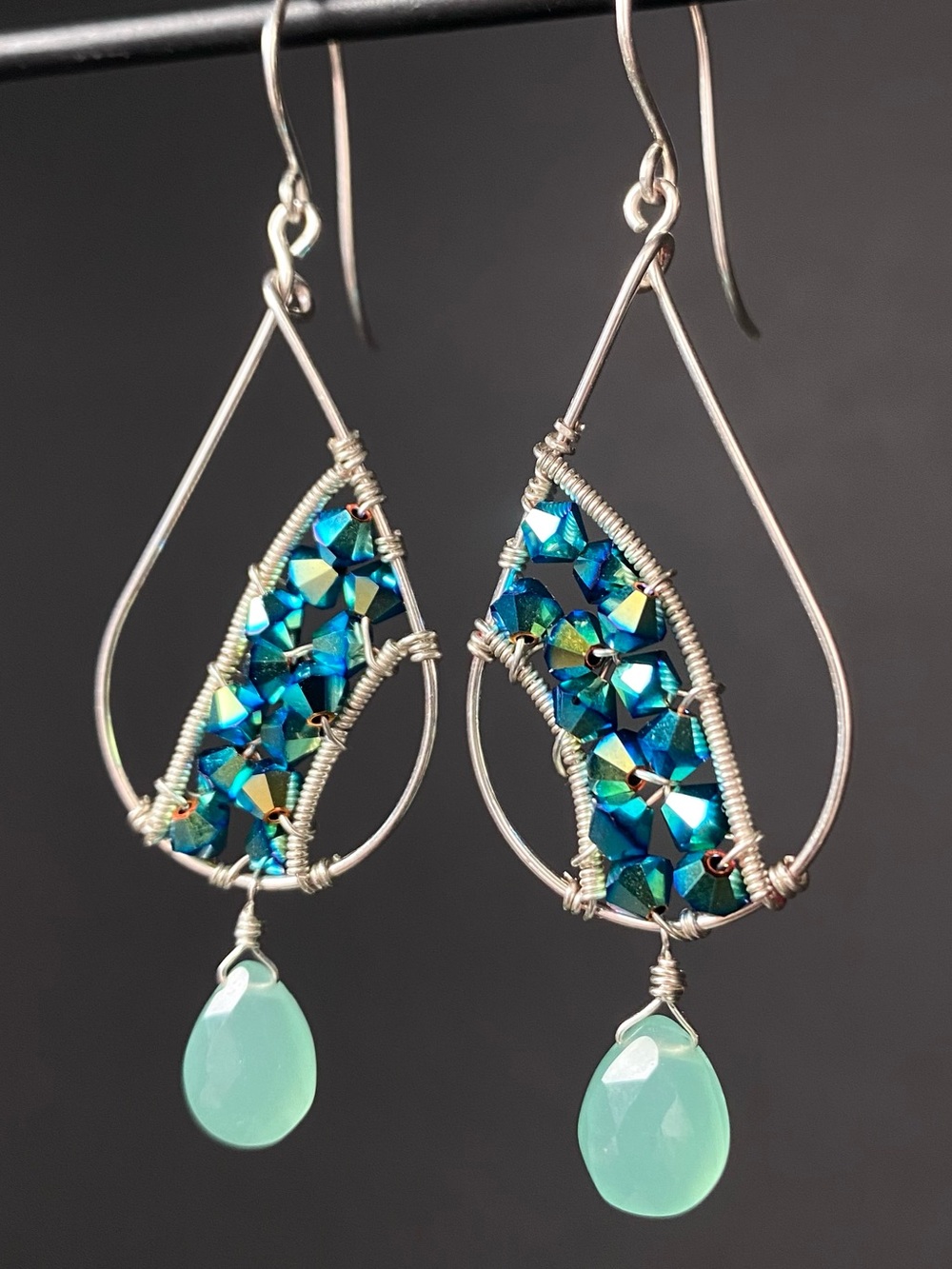 Mermaid Core Chalcedony & Swarovski Sterling Silver Earrings